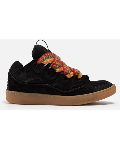 Lanvin Curb Lace-up Leather, Suede And Mesh Low-top Trainers - Black