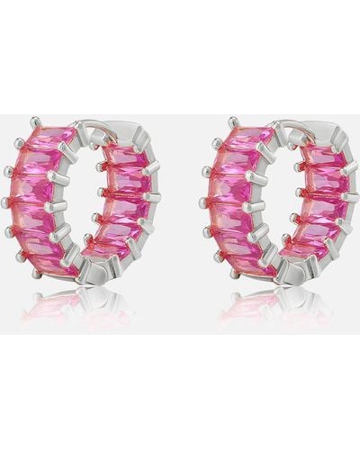 Luv Aj Ballier Huggies Silver-plated Crystal Earrings - Pink