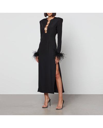 De La Vali Gospel Feather-trimmed Crepe Midi Dress - Black