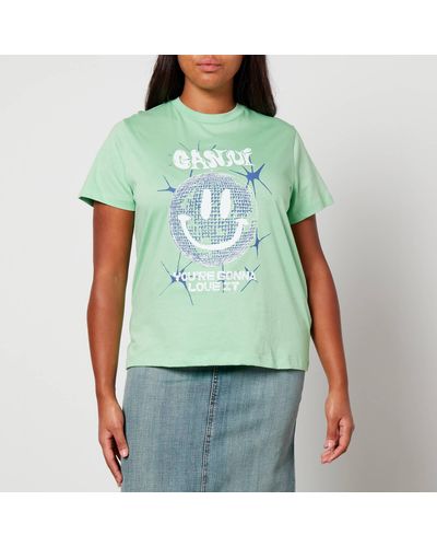 Ganni Smiley Printed Organic Cotton T-shirt - Green