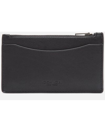 COACH Leather Zip Closure Card Case - Black