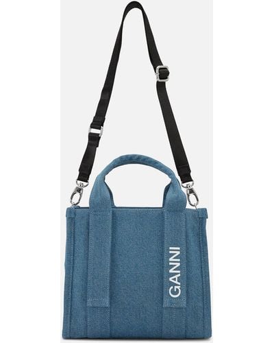 Ganni Tech Recycled Denim Small Tote Bag - Blue