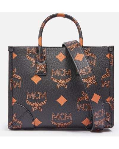 MCM Small Munchen Coated Canvas Tote Bag - Black