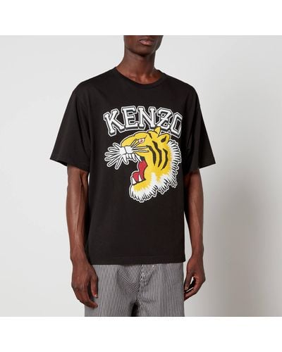 KENZO Tiger Varsity Brand-print Relaxed-fit Cotton-jersey T-shirt - Black