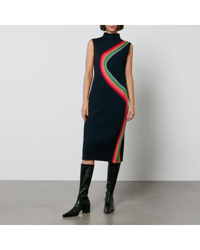 PS by Paul Smith Swirl Wool And Cotton-blend Dress - Blue