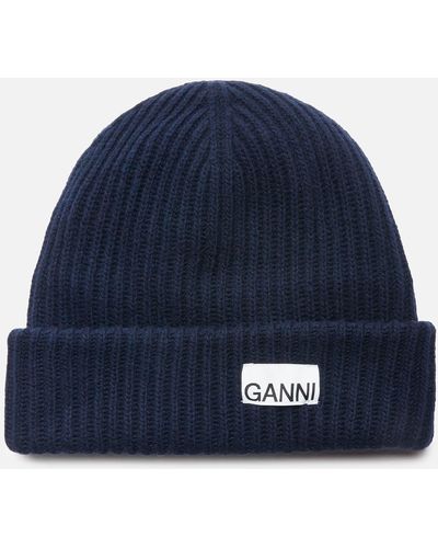 Ganni Rib Knit Beanie - Blue