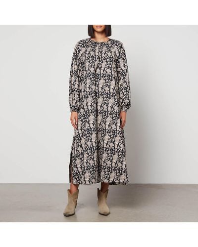 Skall Studio Olivia Floral-print Organic Cotton Midi Dress - Grey