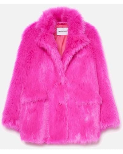 Stand Studio Carter Faux Fur Coat - Pink