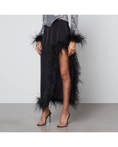 De La Vali Lulo Feather-trimmed Satin Midi Skirt - Black