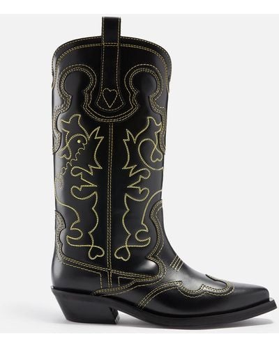 Black embroidered leather cowboy boots Given - Vienty