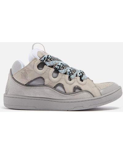 Lanvin Curb Leather And Mesh Low-top Trainers - Grey