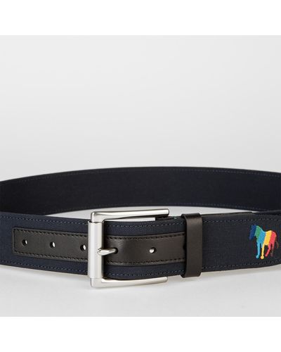 PS by Paul Smith Zebra Leather-trimmed Canvas Belt - Black