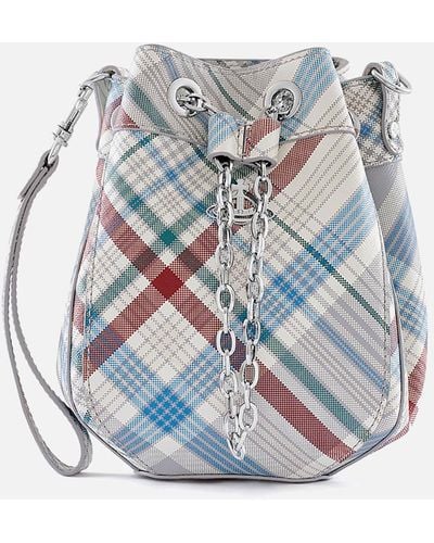 Vivienne Westwood Chrissy Small Checked Leather Bucket Bag - Blue