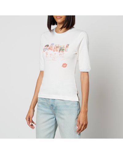 Ganni Printed Organic Cotton-jersey T-shirt - White