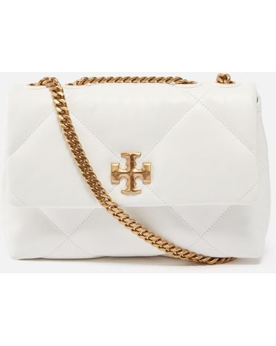 Tory Burch Kira Diamond Quilt Small Convertible Leather Shoulder Bag - White