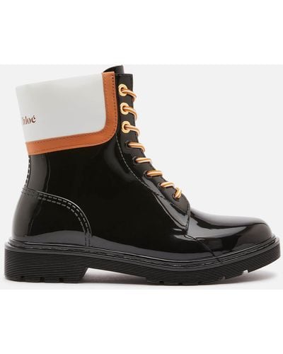 See By Chloé Florrie Patent Lace-up Rain Boots - Black