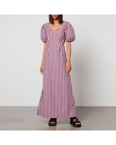 Ganni Striped Organic Cotton Midi Dress - Purple