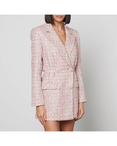 Tweed Foldover Mini Dress-Pink