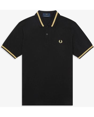 Fred Perry Slim Fit Twin Tipped Polo Black & Yellow