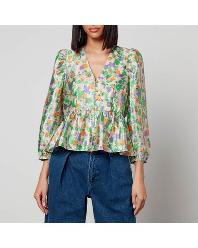 Baum und Pferdgarten Mallow Floral-Print Satin Top - Green