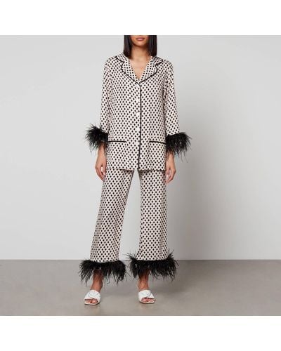 Sleeper Party Feather-trimmed Crepe De Chine Pyjama Set - Grey