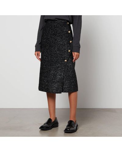 Ganni Metallic Bouclé Tweed Wrap Midi Skirt - Black