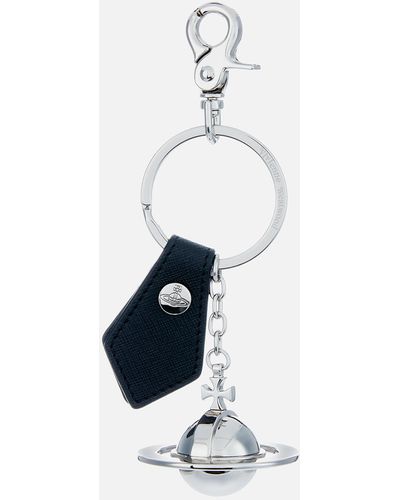 Vivienne Westwood 3d Orb Saffiano Leather Silver-tone Keyring - White
