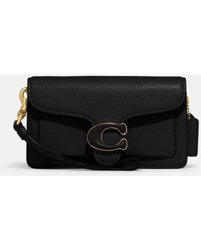 COACH Polished Pebble Tabby Leather Wristlet Bag - Black