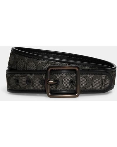 COACH Harness Reversible Logo-Jacquard and Leather Belt - Schwarz