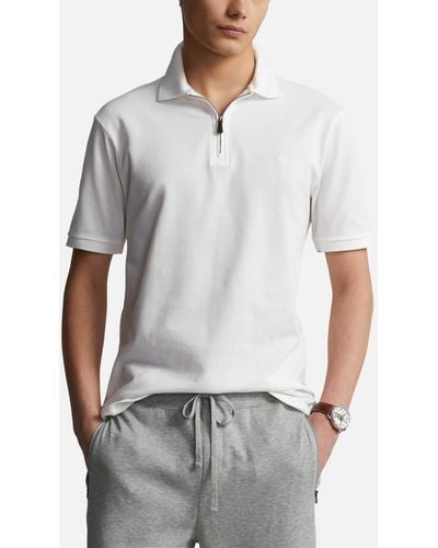Polo Ralph Lauren Custom Slim Fit Stretch Mesh Zip Polo Shirt - White