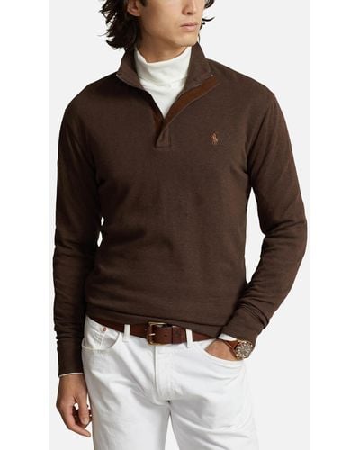 Polo Ralph Lauren Herringbone Cotton-blend Quarter Zip Sweater - Brown