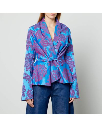 Marques'Almeida Draped Fitted Brocade Jacket - Blue