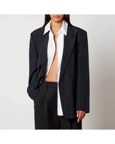 Alexander Wang Drapey Crepe Oversized Blazer With Cotton-poplin Shirt - Black