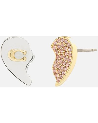 COACH Signature Mismatched Heart Gold And Silver-tone Earrings - Metallic