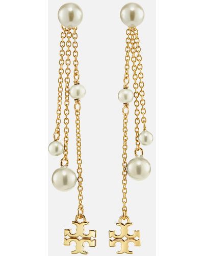 Tory Burch Long Kira Gold-Plated Pearl Drop Earrings - Mettallic
