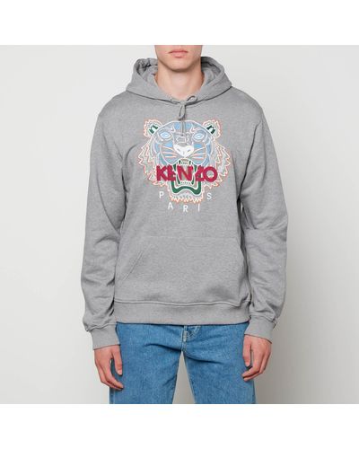 KENZO Tiger Embroidered Appliquéd Cotton-jersey Hoodie - Grey