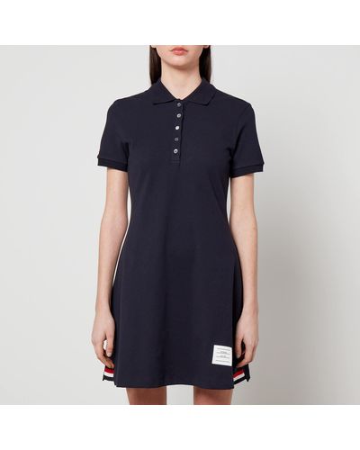 Thom Browne Women's Cotton Pique Polo Shirt Dress Blue