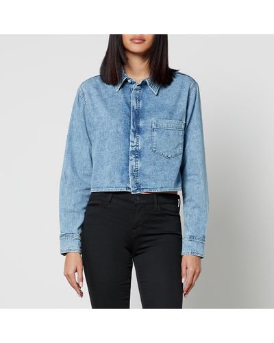 GOOD AMERICAN Cropped Denim Shirt - Blau