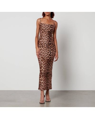 GOOD AMERICAN Leopard-Print Stretch-Satin Maxi Dress - Brown