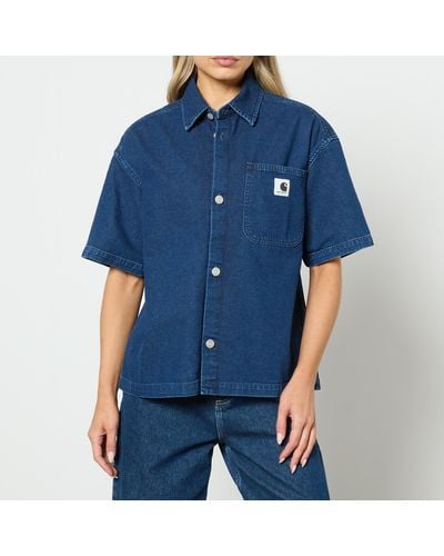 Carhartt Short Sleeve Lovilia Cotton-Denim Shirt - Blue