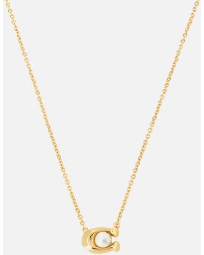 COACH Pearl Signature Gold-tone Pendant Necklace - Metallic