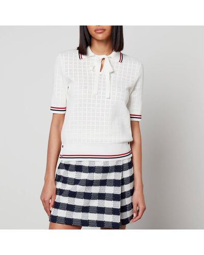 Thom Browne Pointelle-knit Cotton Polo Shirt - White