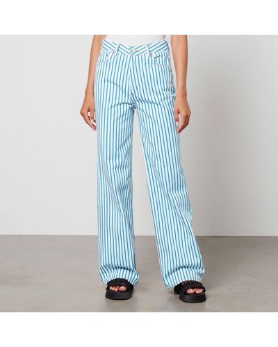 Ganni Magny Striped Organic Denim Wide-leg Jeans - Blue