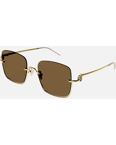 Gucci Rectangular Metal Sunglasses - Brown