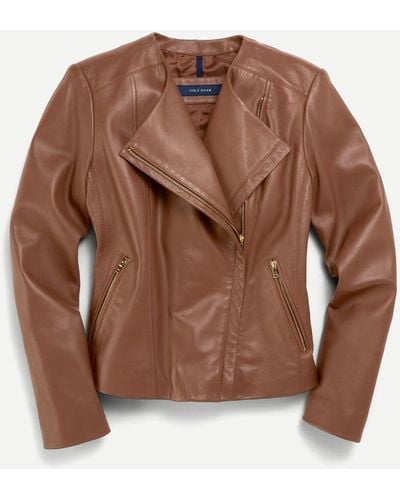 Cole Haan Women's Asymmetrical Leather Jacket - Brown