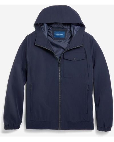 Cole Haan Men's Hooded Jacket With Rib Hem - Blue