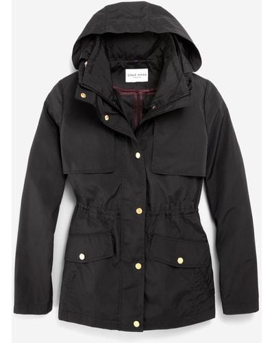 Cole Haan Women's Short Packable Hooded Rain Jacket - Black