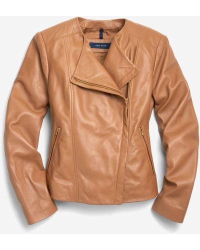Cole Haan Women's Asymmetrical Leather Jacket - Brown