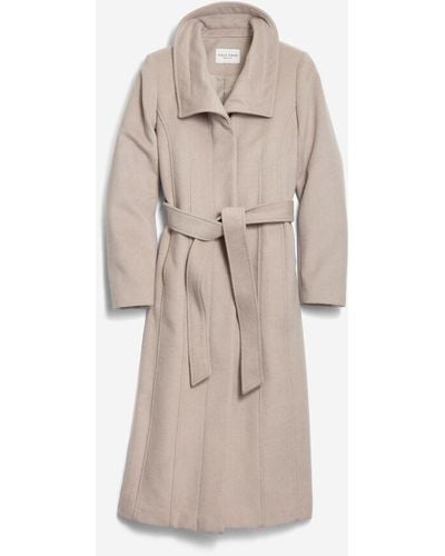 Cole Haan Women's 45" Slick Wool Long Zip Up Coat - Natural