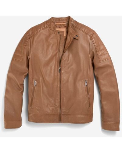 Cole Haan Men's Leather Racer Jacket - Brown